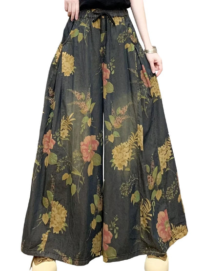 Vintage Luxury Wide-Leg Floral Leisure Jeans for Women