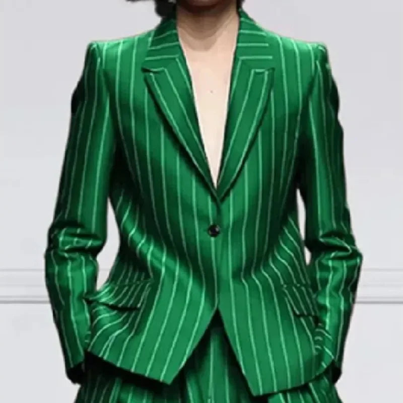 Women’s New Vintage Blazer Set Striped Trousers + Jacket Suit