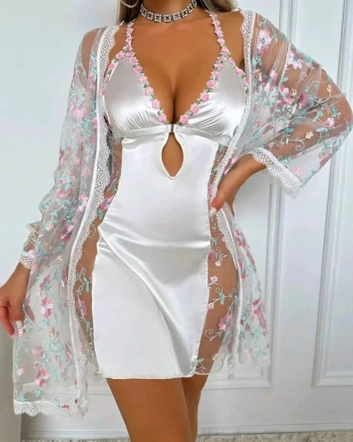 Women's Floral Embroidery V-Neck Halter Backless Nightwear for Women