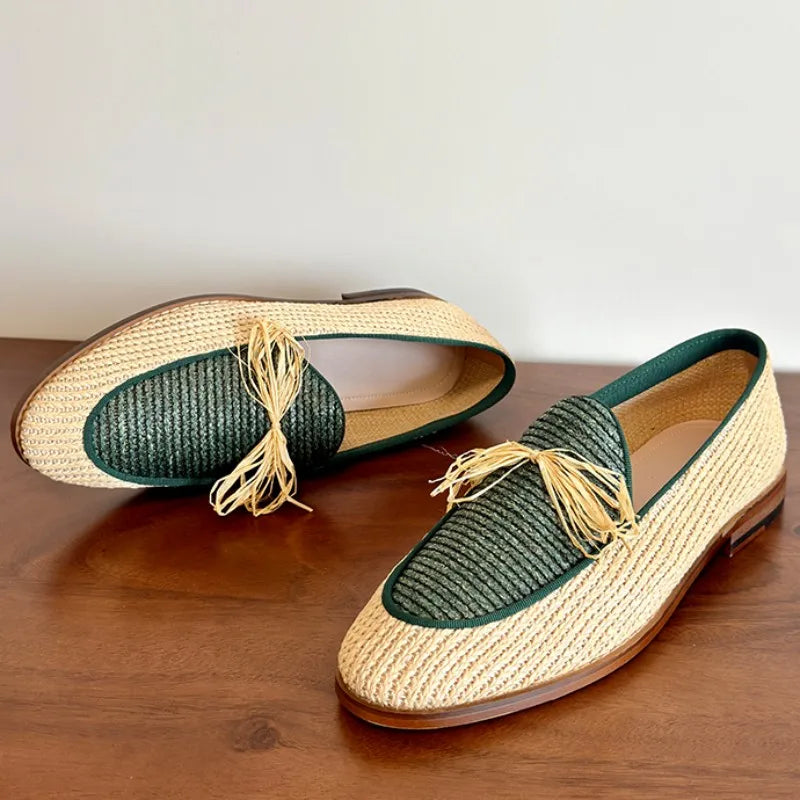 Handmade Breathable Summer Dress Shoes Straw Weave Comfortable & Colorful