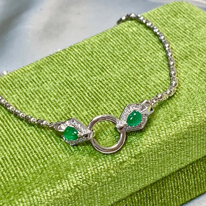 Shelly Real 18K White Gold Snake Necklace w/ Diamonds & Emeralds | AU750