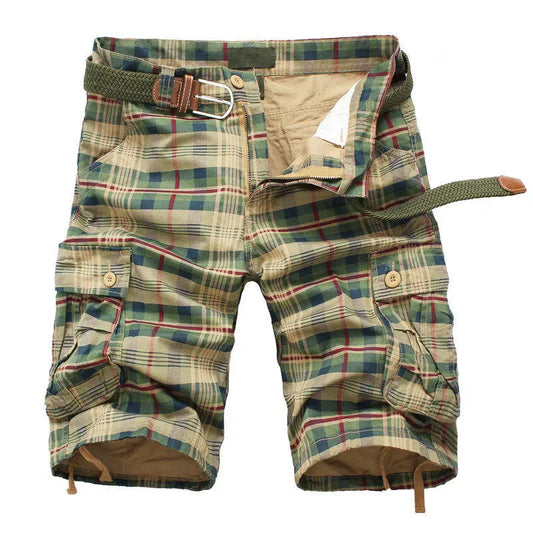 2025 Summer Men Shorts Fashion Plaid Beach Shorts Mens Casual Shorts Military Short Pants Male Bermuda Cargo Overalls No belt