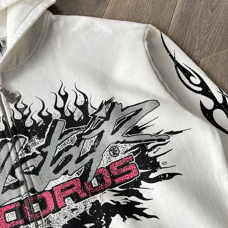 HS Flame Glitter Zip-Up Glitter fleece Unisex Hoodie