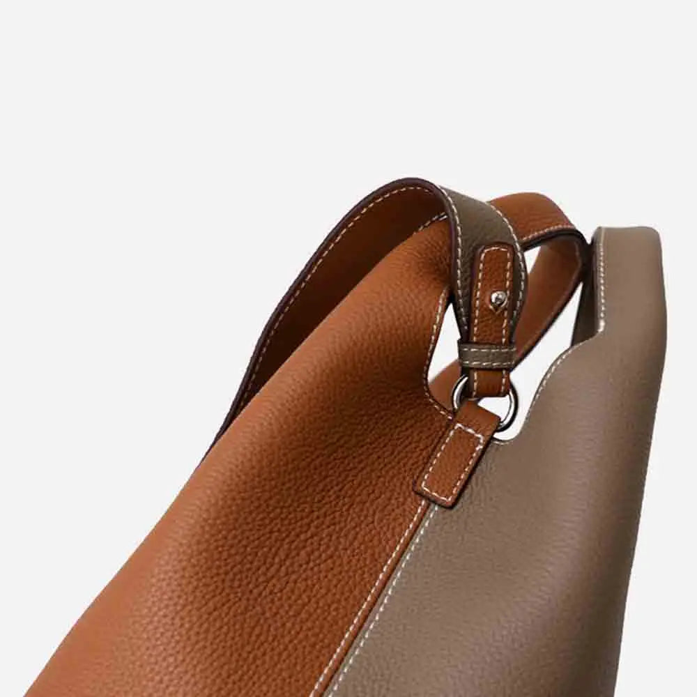 Patchwork Style Women Bucket Bag Lychee Texture Cowhide Luxury   Bag High Grade Ladies Handbag