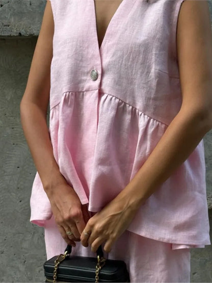 Elegant Cotton Linen Outfit for Women New Summer 2025