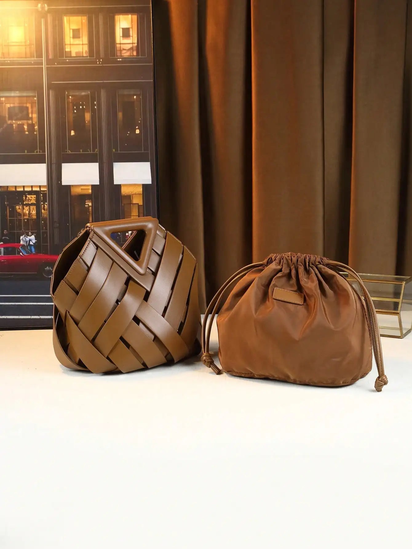 Woven Design Women Handbag, Tote Basket Bag, High-End Niche Inverted Triangle Shaped Fashion Style