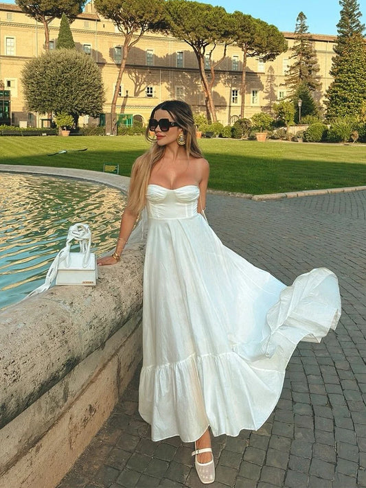 2025 New Spring Summer Maxi Dresses Fashion Women Lace Up Bow Sexy Sleeveless  Chic
