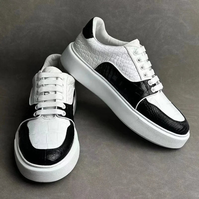 2025 New Arrival Fashion Crocodile Skin Causal Shoes Men, Genuine Leather Sneakers