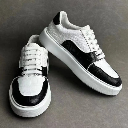 2025 New Arrival Fashion Crocodile Skin Causal Shoes Men, Genuine Leather Sneakers