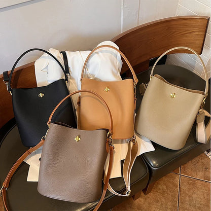 2025 New Women's Bucket Bag Simple Leather Handbag