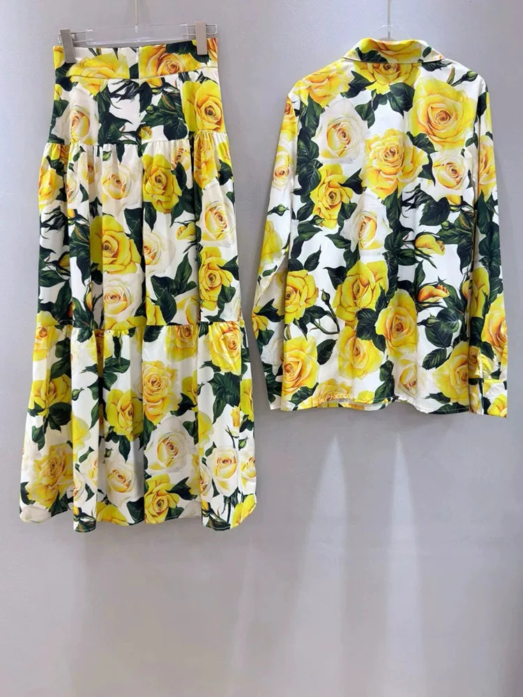 Luxury Elegant Spring 2025 Outfit Retro Floral Two-Piece Suit