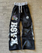 American Letter Patch Retro Double Layer Design Y2K Baggy Sweatpants