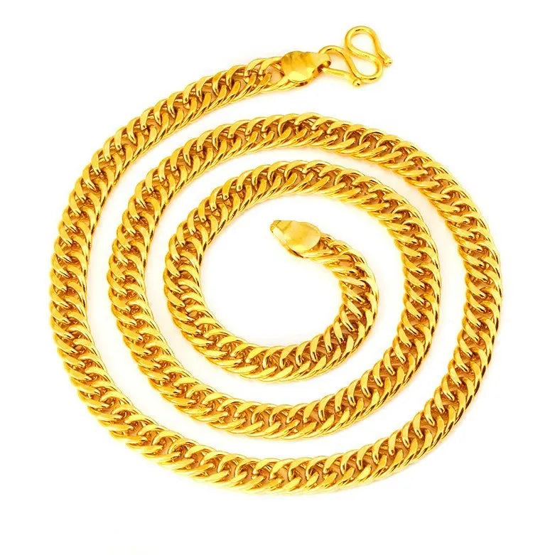 Wide 8mm Gloss Double Buckle Boss Necklace Luxury 24K 9999 Pure Gold real gold Atmospheric Men's Necklace
