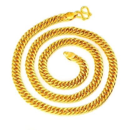 Wide 8mm Gloss Double Buckle Boss Necklace Luxury 24K 9999 Pure Gold real gold Atmospheric Men's Necklace