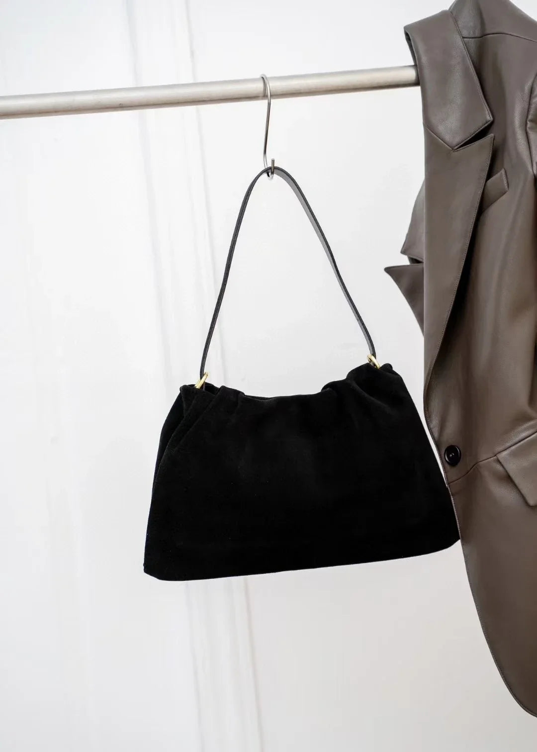 Elegant Khaki Coffee Matte Suede Shoulder Bag