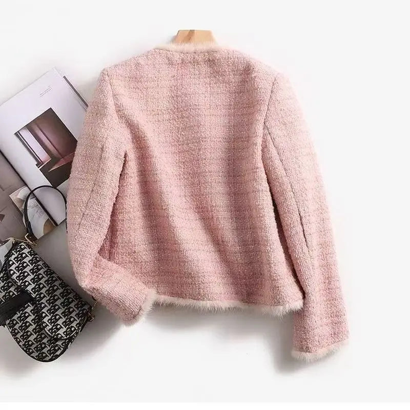 2025 Autumn Winter Sweet Elegant Tweed Short Jacket + Skirt Two-piece Set
