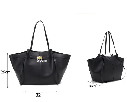 Large Capacity Trapeze Shoulder Bag for Women – Designer PU Leather Tote with Metal Lock | High-Quality