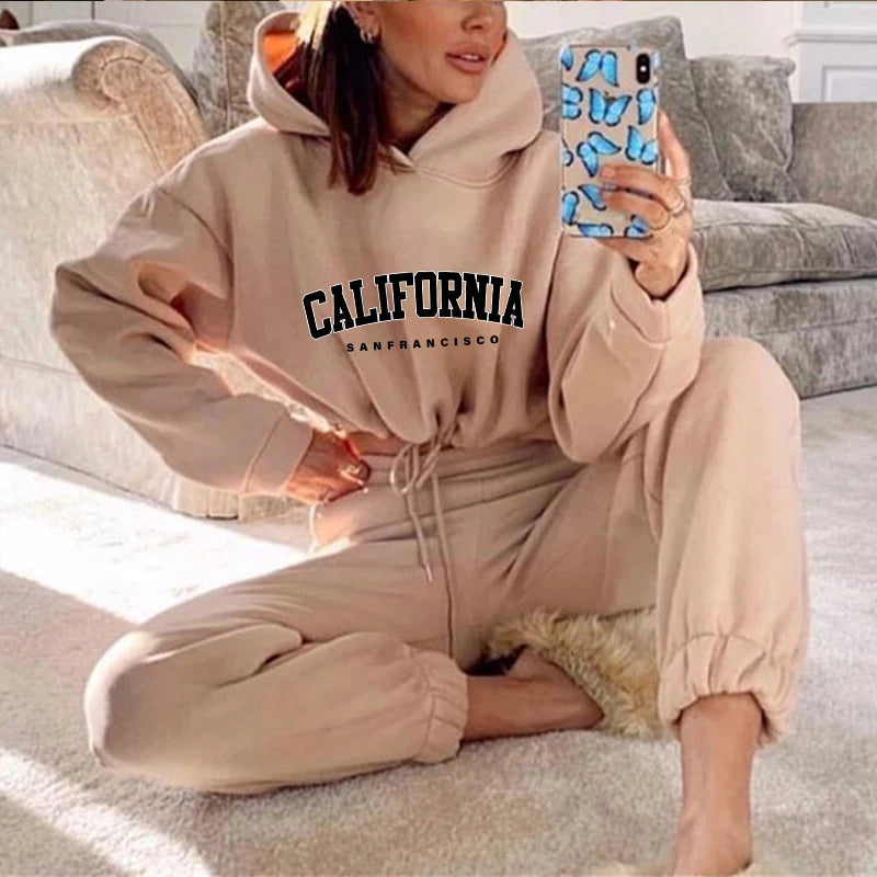 2025 Women’s Tracksuit Hooded Sweatshirts & Trousers Set