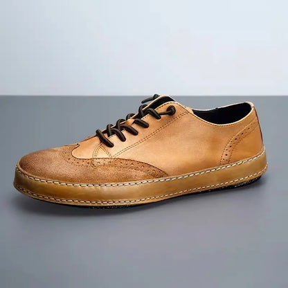 Handmade Vintage Wing Tip Brogues Men Platform Slip On Loafers Cowhide Genuine Leather