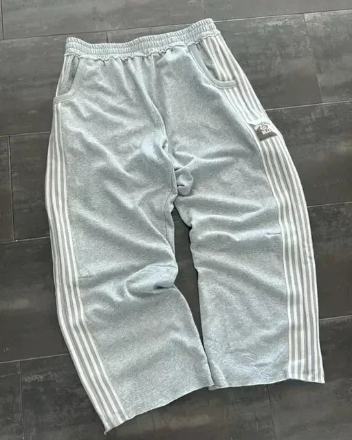 American Letter Patch Retro Double Layer Design Y2K Baggy Sweatpants