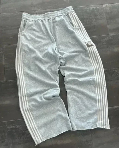 American Letter Patch Retro Double Layer Design Y2K Baggy Sweatpants