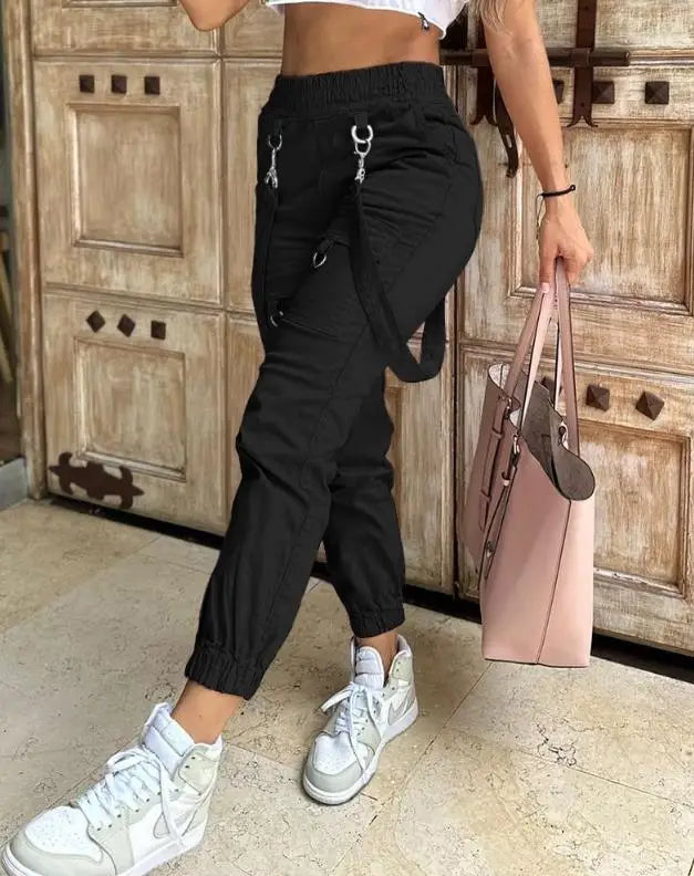 Women's Cargo Trendy Pants New Cuff Suspenders 2025