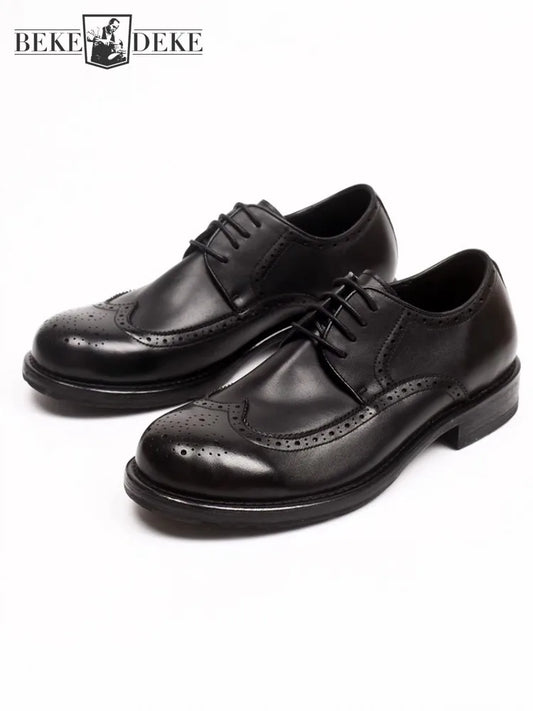 Brogue Shoes Men Vintage Handmade  Genuine Leather Dress Shoes New