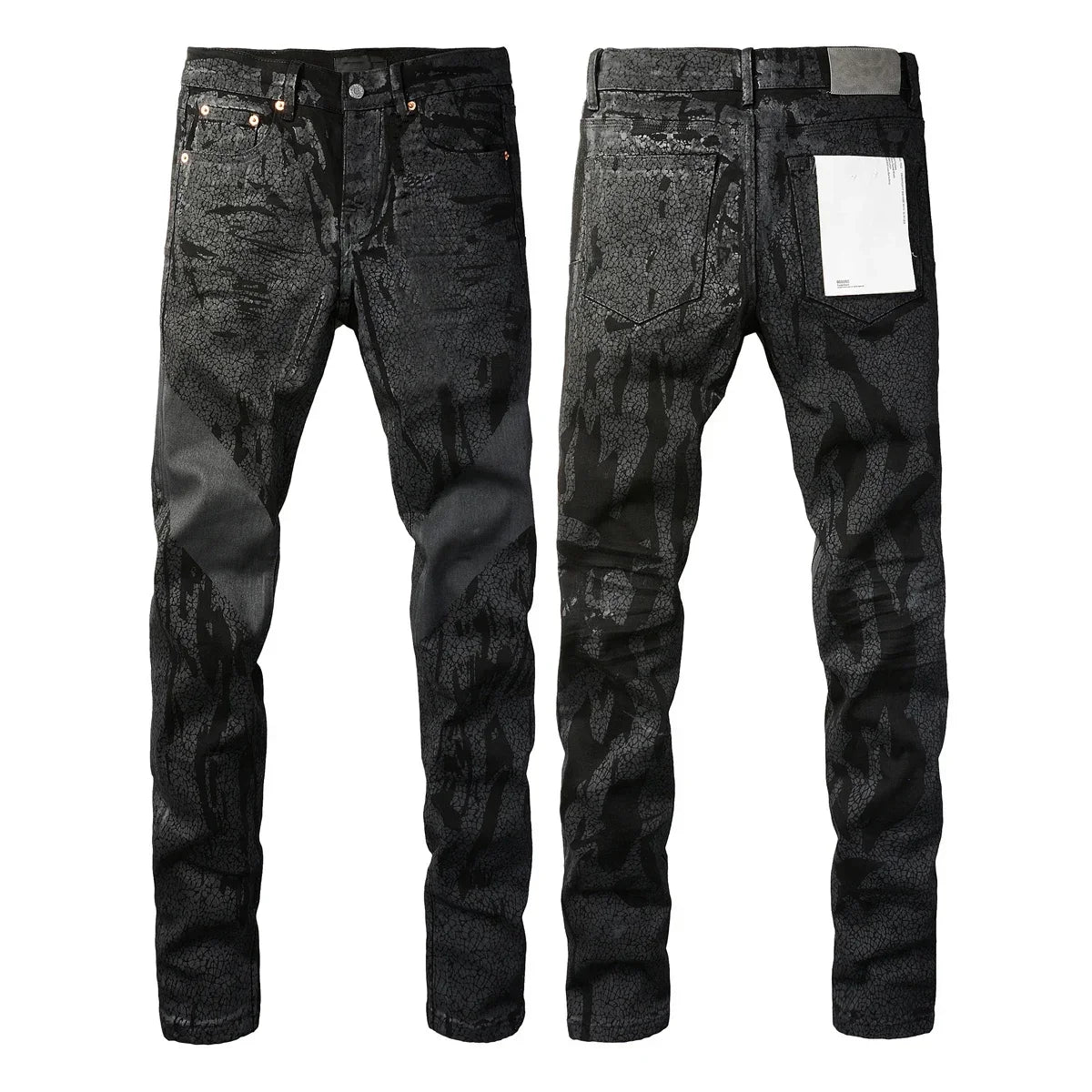Men's Luxury Distressed Black Streetwear High Stretch Skinny Button Fly Ripped Jean Pants