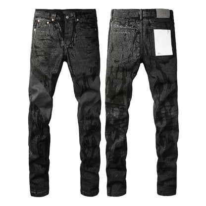 Men's Luxury Distressed Black Streetwear High Stretch Skinny Button Fly Ripped Jean Pants
