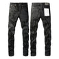 Men's Luxury Distressed Black Streetwear High Stretch Skinny Button Fly Ripped Jean Pants