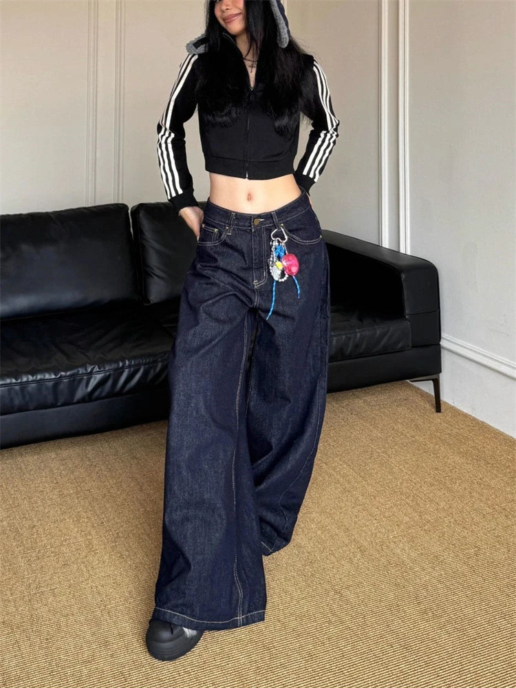 Vintage Deep Blue Wide Leg Jeans 2025 New