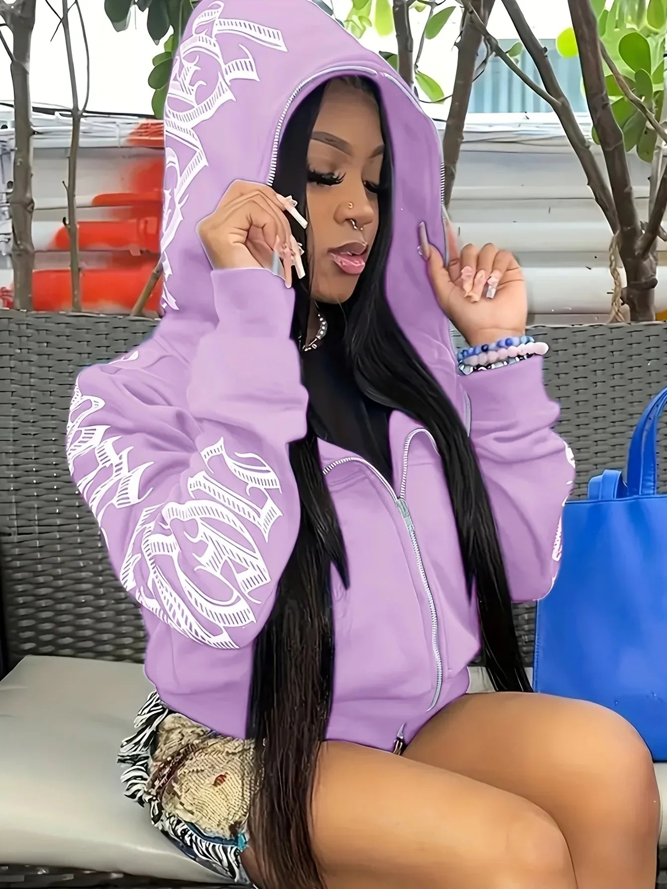 Cyber Y2K Gothic Punk Zip-Up Hoodie Sweatshirt