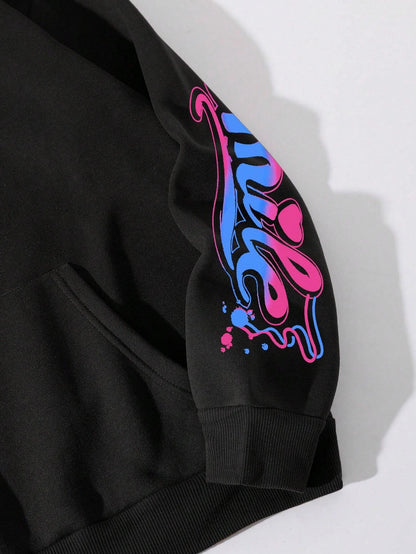 Happy Day Graffiti Print Women Hoodie Oversize Street Hip-Hop Hoody Fashion