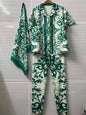 Elegant Retro-printed short-sleeved loose shirt with silk scarf summer new women's Two-Piece Suit