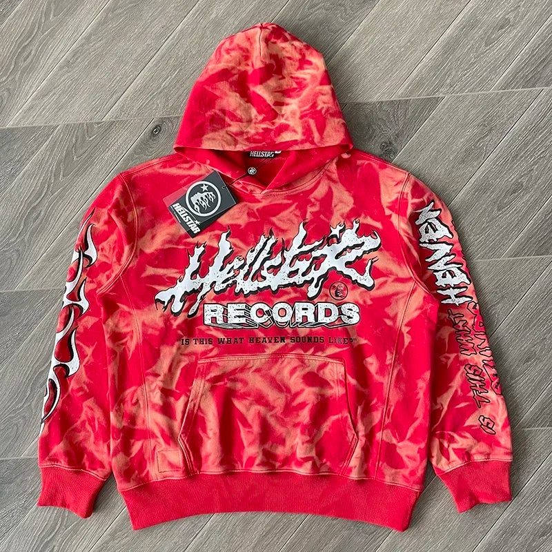 HS Records Red Bleached red casual Hoodie