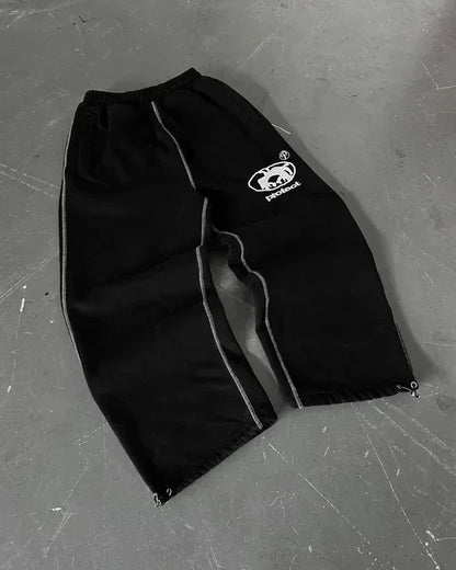 American Letter Patch Retro Double Layer Design Y2K Baggy Sweatpants