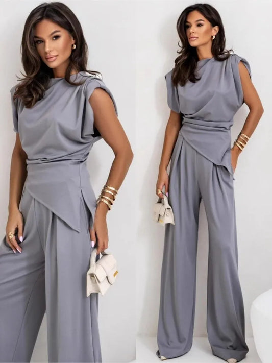 Elegant 2-Piece Summer Suit Wide Leg Pants Set