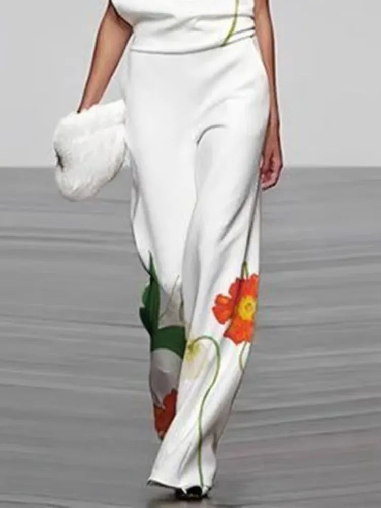 Women's Fashion Floral Printed Sleeveless Vest Tops & Loose Straight Leg Pants 2025 New