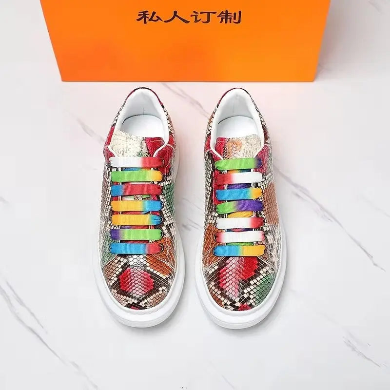 2025 New Arrival Fashion snake skin causal shoes Unisex Genuine Leather Sneakers