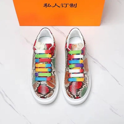 2025 New Arrival Fashion snake skin causal shoes Unisex Genuine Leather Sneakers