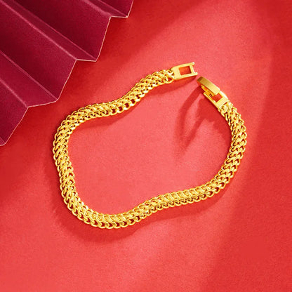 Luxury 24K 9999 Pure Gold real gold Snake Bone Bracelet Men's and Women's Watch Buckle Chain