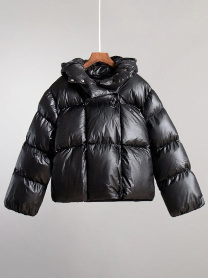 Gray Oversized Short Hooded Puffer Coat  Parka for Autumn Winter 2025