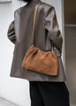 Elegant Khaki Coffee Matte Suede Shoulder Bag