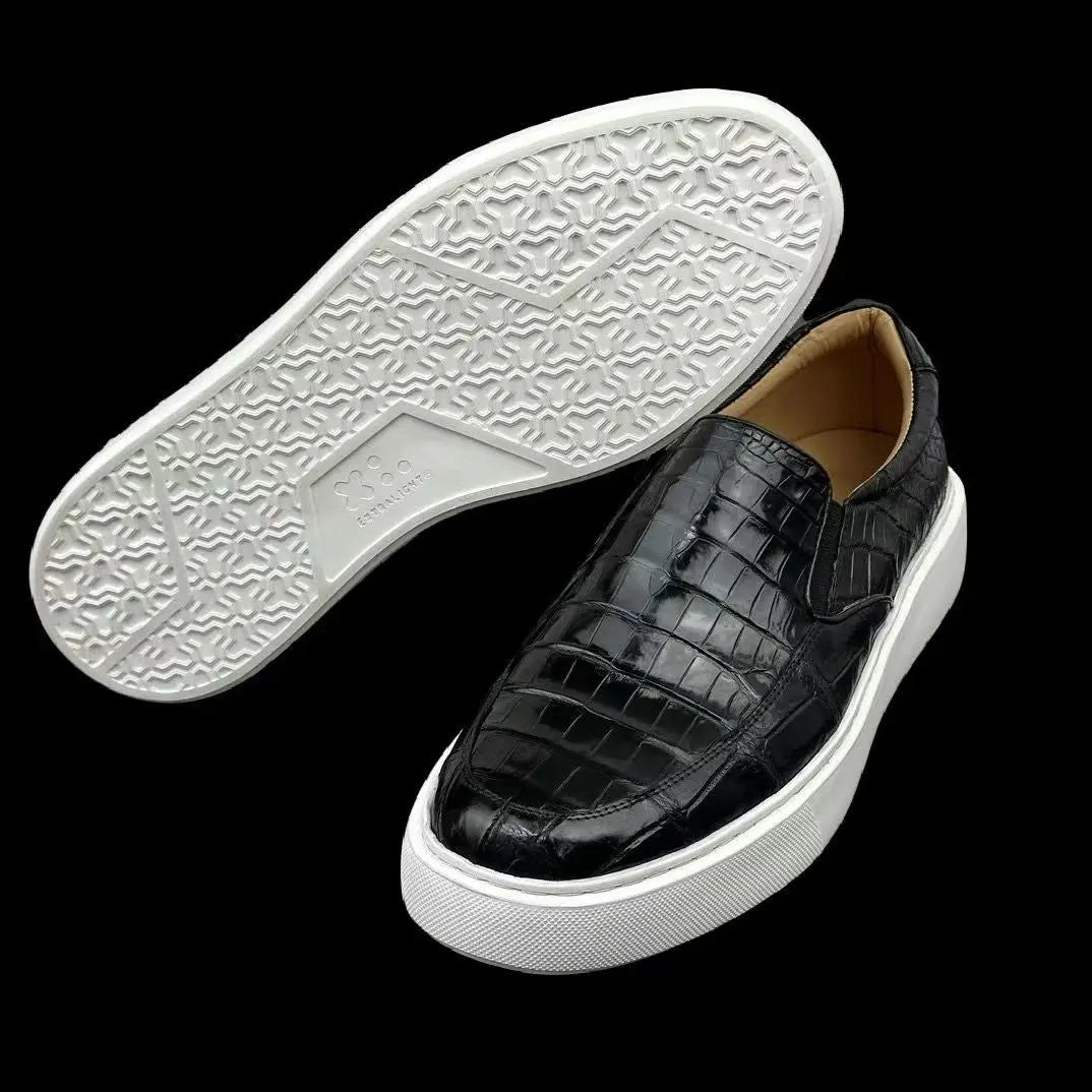 2025 New Arrival Fashion Crocodile Skin causal shoes Men's, Genuine Leather Sneakers