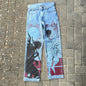 Y2K Anime Baggy Denim Pants Trend Hand Drawn Printed Pattern Unisex Jeans