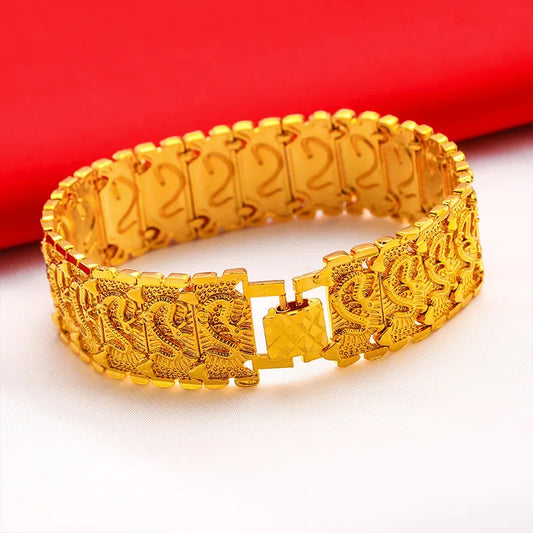 Domineering Dragon pattern Watch Chain for Men 24K gold, AU999 Ancient Gold Chain for daily wear