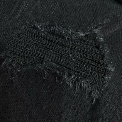 Men's Paisley florals prints leather ribbed patch distressed black jeans