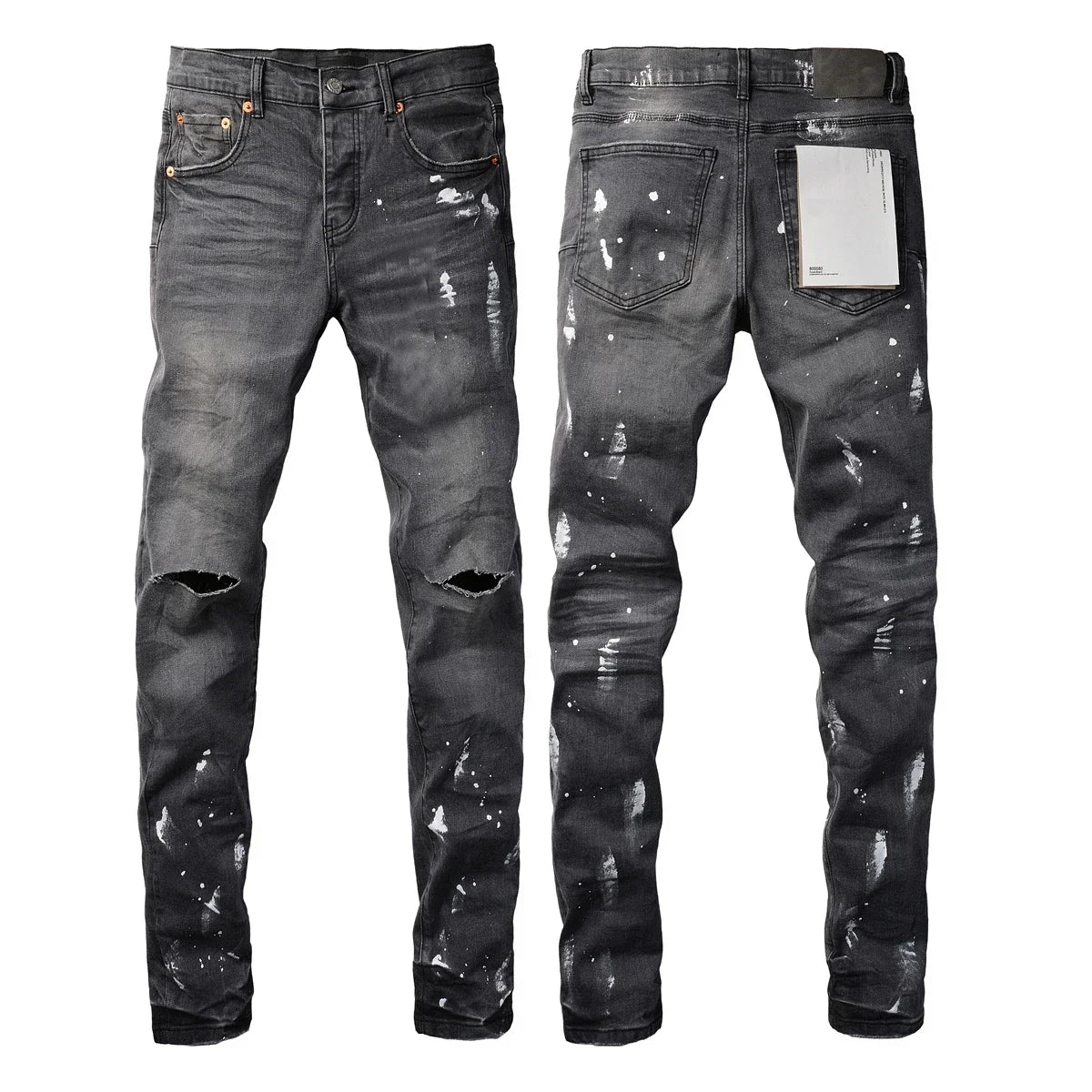 Men's Luxury Distressed Black Streetwear High Stretch Skinny Button Fly Ripped Jean Pants