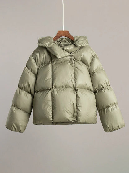 Gray Oversized Short Hooded Puffer Coat  Parka for Autumn Winter 2025