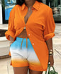 Spring Shirt Two Piece Set For Women Summer Fashion Print Shorts 2 Piece Sets